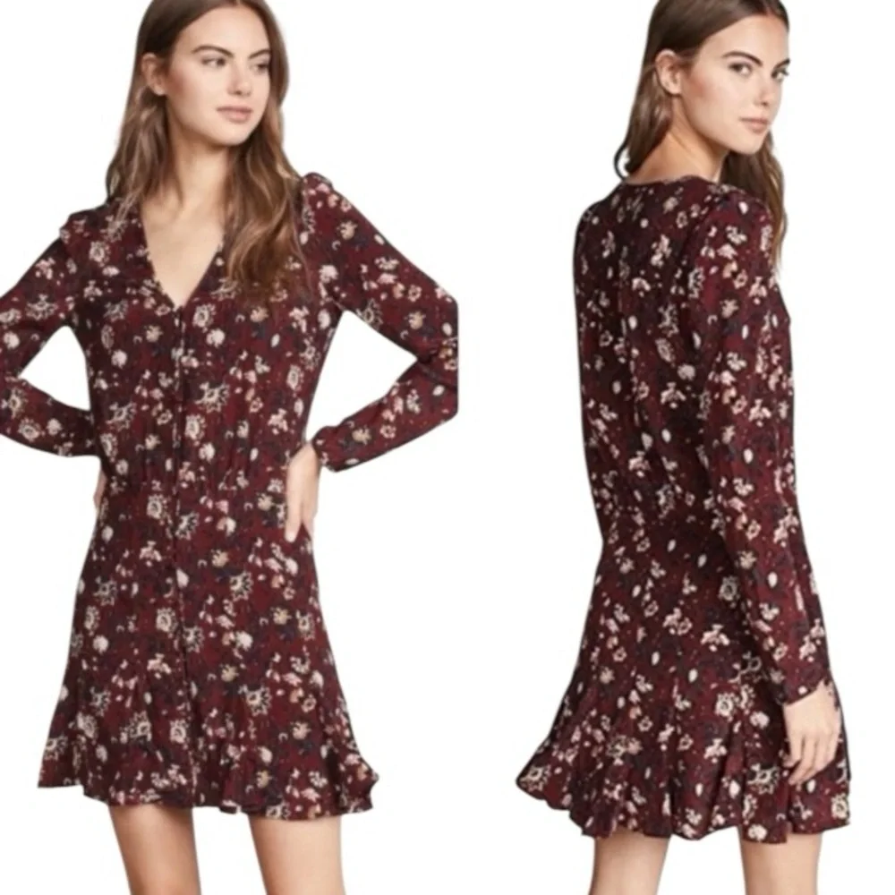Veronica Beard Riggins Silk Floral Print Flounced Mini Dress in Bordeaux - 10